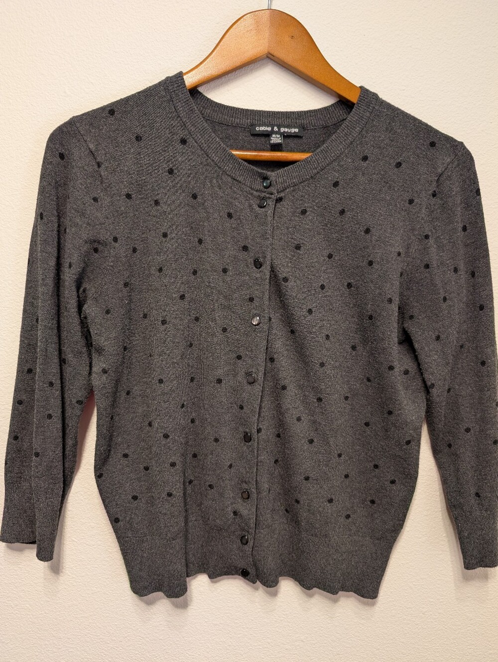 Cable & Gauge Gray Polka Dot Button-Front Cardigan